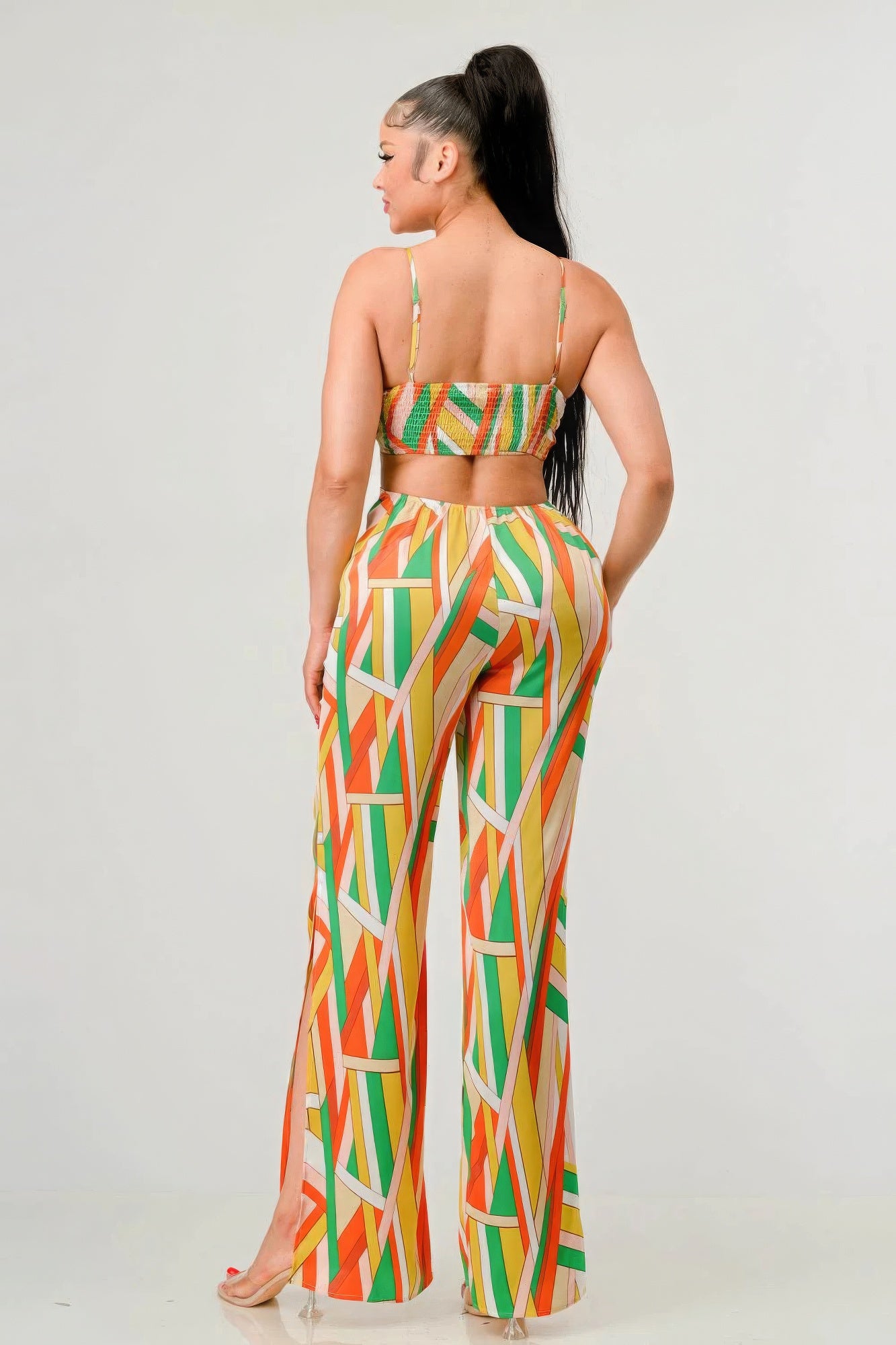 Luxe geo print satin bra top and palazzo jumpsuit-Product Type | Naughty Smile Fashion