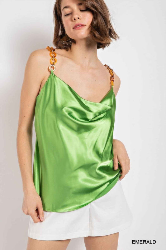 Sale - Cowl neck satin camisole with chain strap – On Sale Now