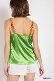 Cowl neck satin camisole with chain strap