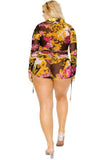 Plus gold & floral pattern print belted romer