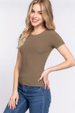 Short Slv Crew Neck Variegated Rib Knit Top