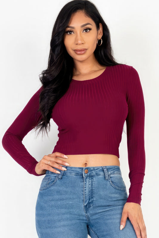 Sale - Long Sleeve Round Neck Basic Crop Top – On Sale Now