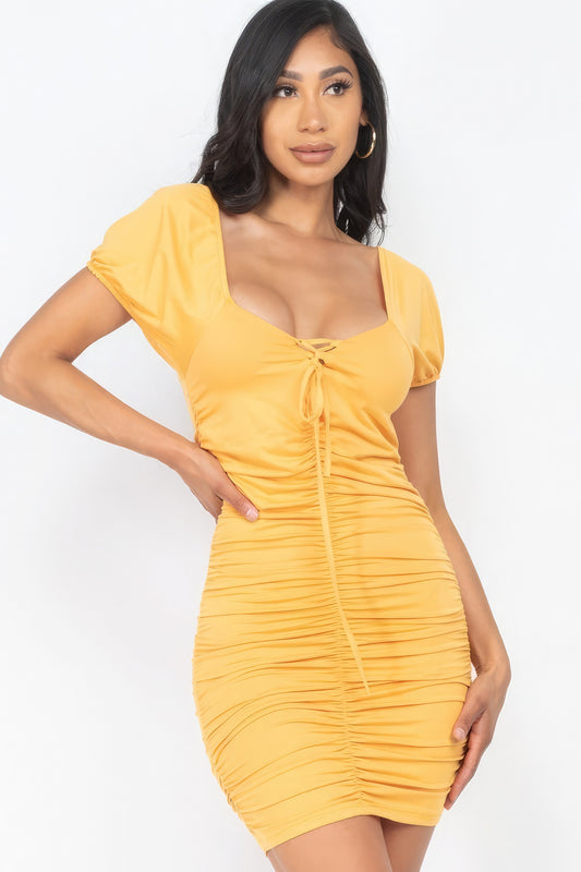 Sale - Front Lace Up Ruched Mini Dress – On Sale Now