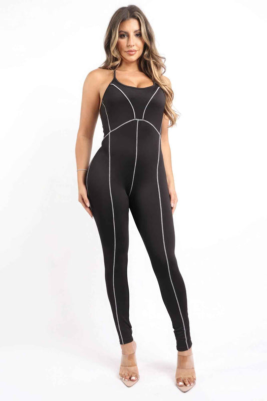Overlock Line Jumpsuit – black, fashion, women style