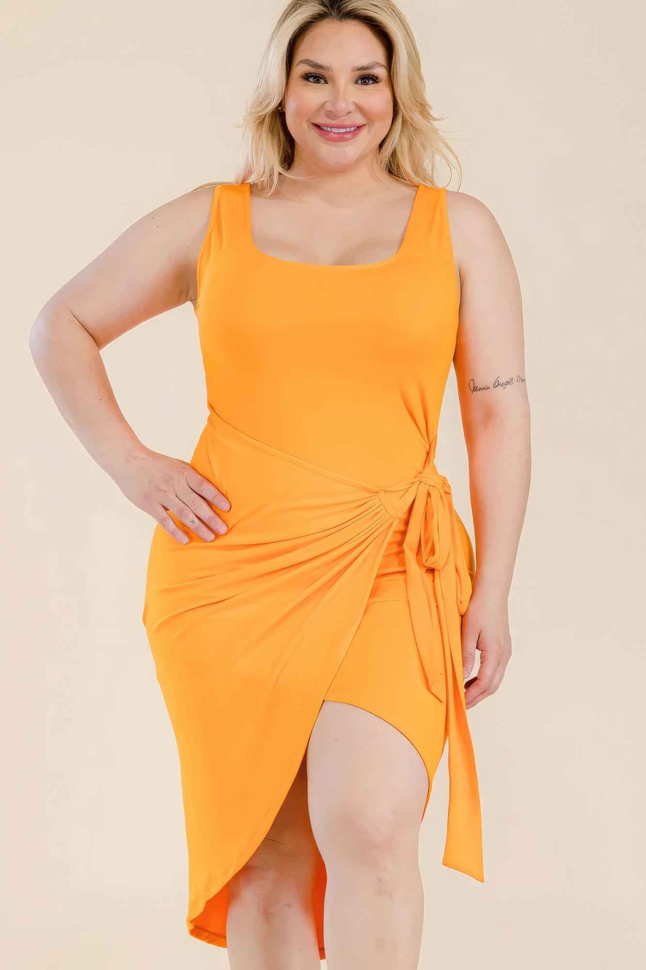 Plus Size Solid Wrap Front Tie Side Midi Dress – Stylish & Comfortable – men’s fashion, stylish and versatile