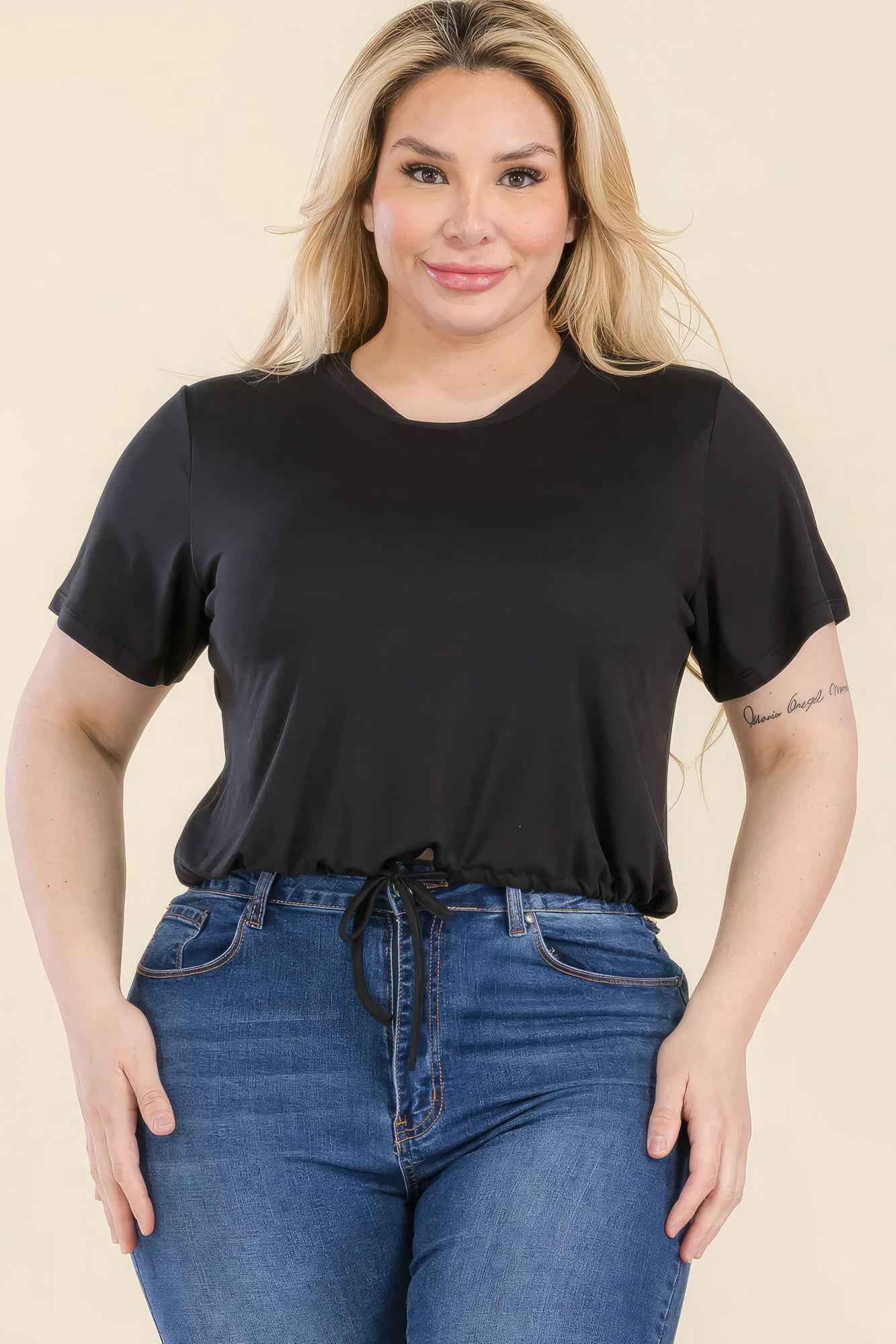 Plus Size Tie Front Drawstring Short Sleeve Crop Top – Stylish & Comfortable – men’s fashion, stylish and versatile