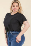 Plus Size Tie Front Drawstring Short Sleeve Crop Top