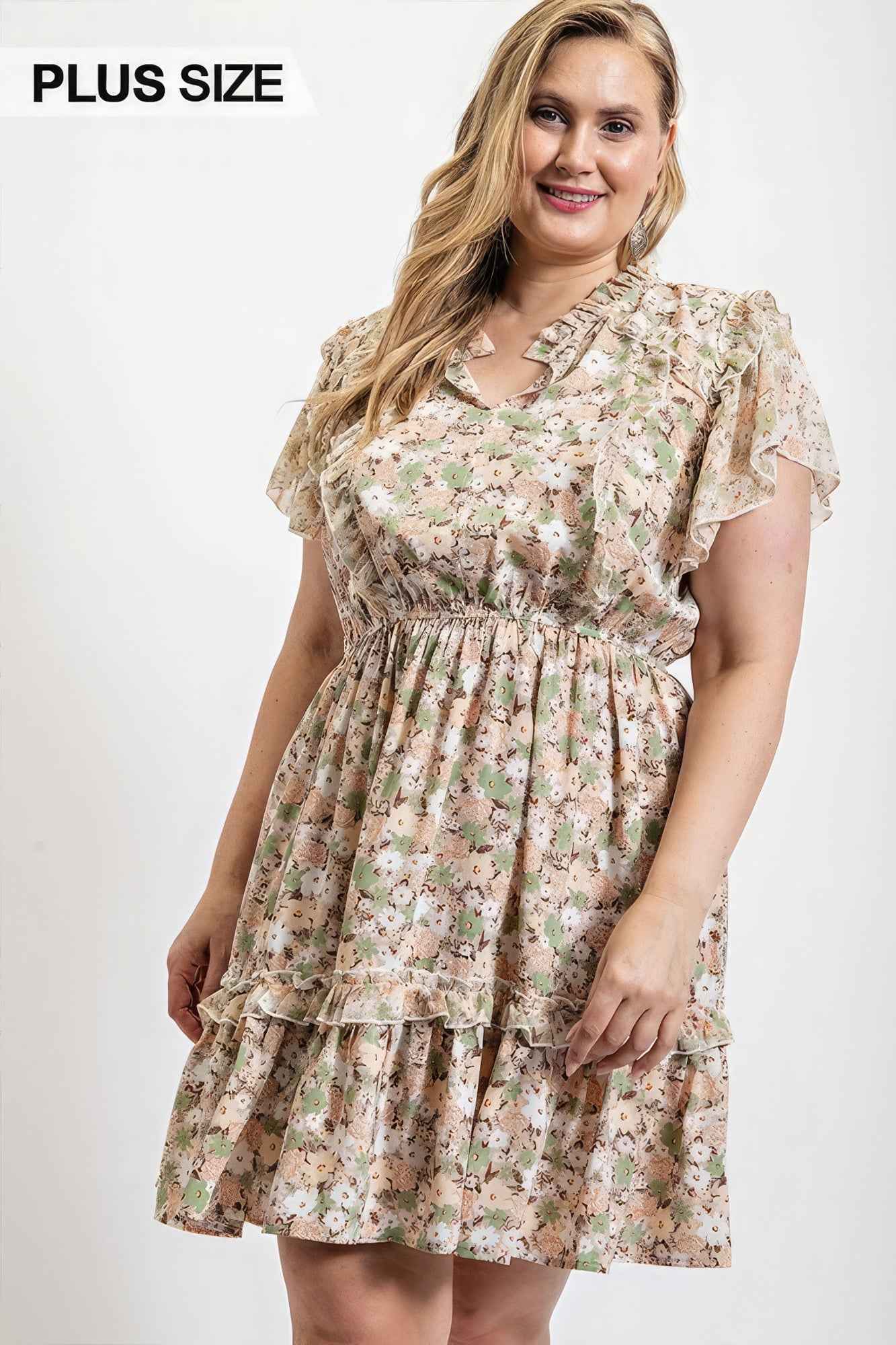 Plus Size Floral Printed Ruffle Detail Dress With Elastic Waist – Stylish & Comfortable – men’s fashion, stylish and versatile