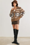 Fair Isle Knit Button-up Long Sleeve Cardigan Sweater