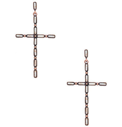 Multi Stone Pattern Cross Metal Earring