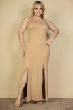 Plus Size Plunge Neck Thigh Split Maxi Dress