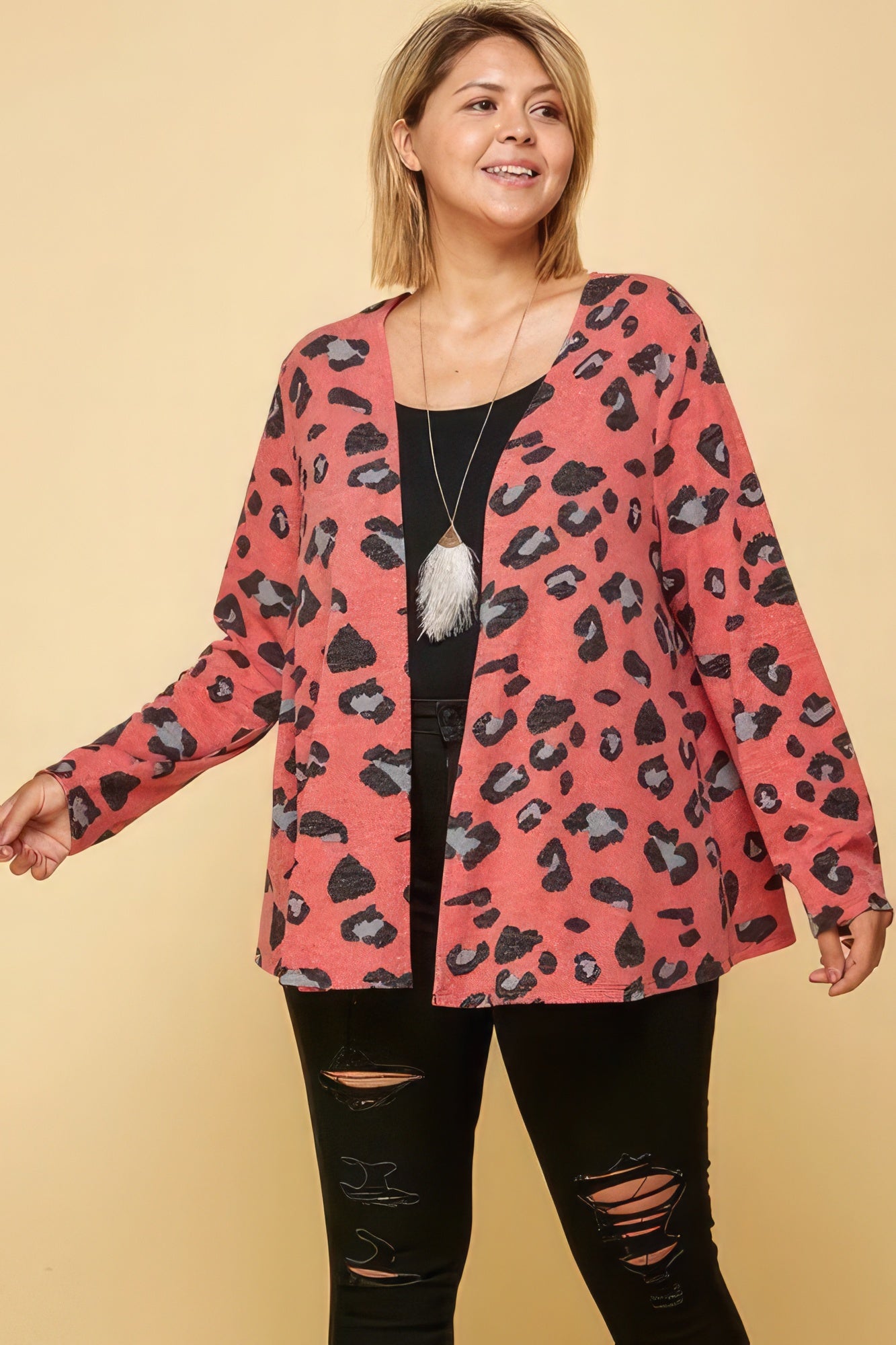 Plus Size Animal Printed Open Front Cropped Cardigan – Stylish & Comfortable – men’s fashion, stylish and versatile