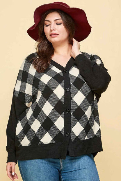 Plus Size Buffalo Plaid Knit Button Up Oversize Cardigan – Stylish & Comfortable – men’s fashion, stylish and versatile