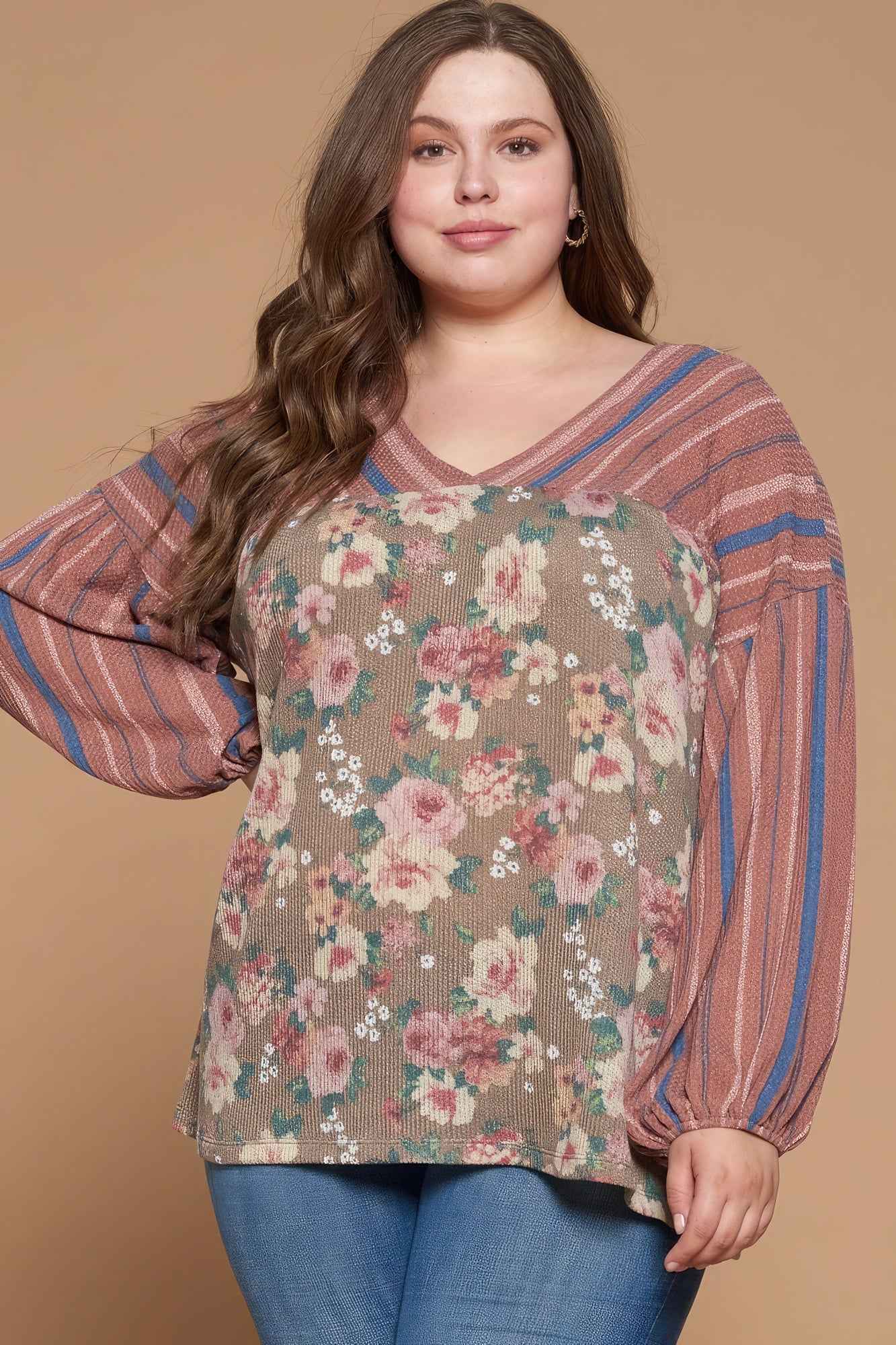 Plus Size Floral Printed Knit Top – Stylish & Comfortable – men’s fashion, stylish and versatile