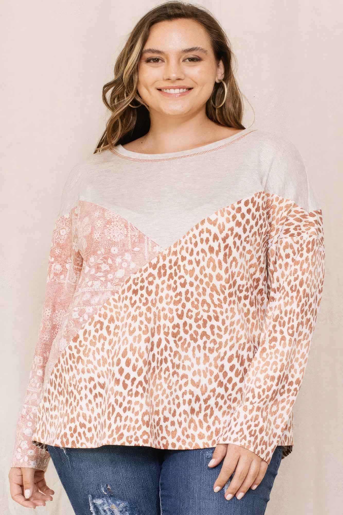 Plus Size Print Block French Terry Top – Stylish & Comfortable – men’s fashion, stylish and versatile
