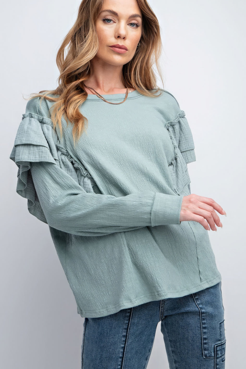 Double Ruffle Sleeves Top-Product Type | Naughty Smile Fashion