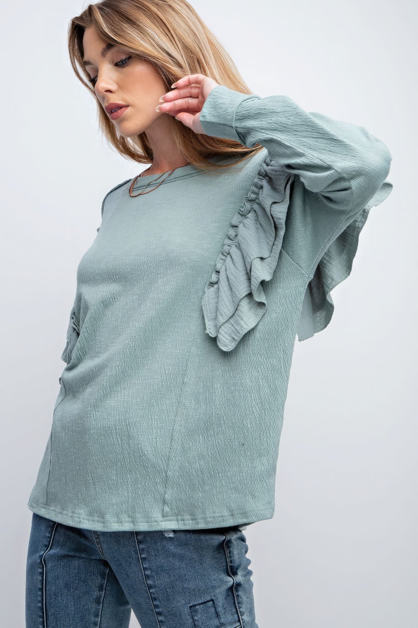 Double Ruffle Sleeves Top-Product Type | Naughty Smile Fashion