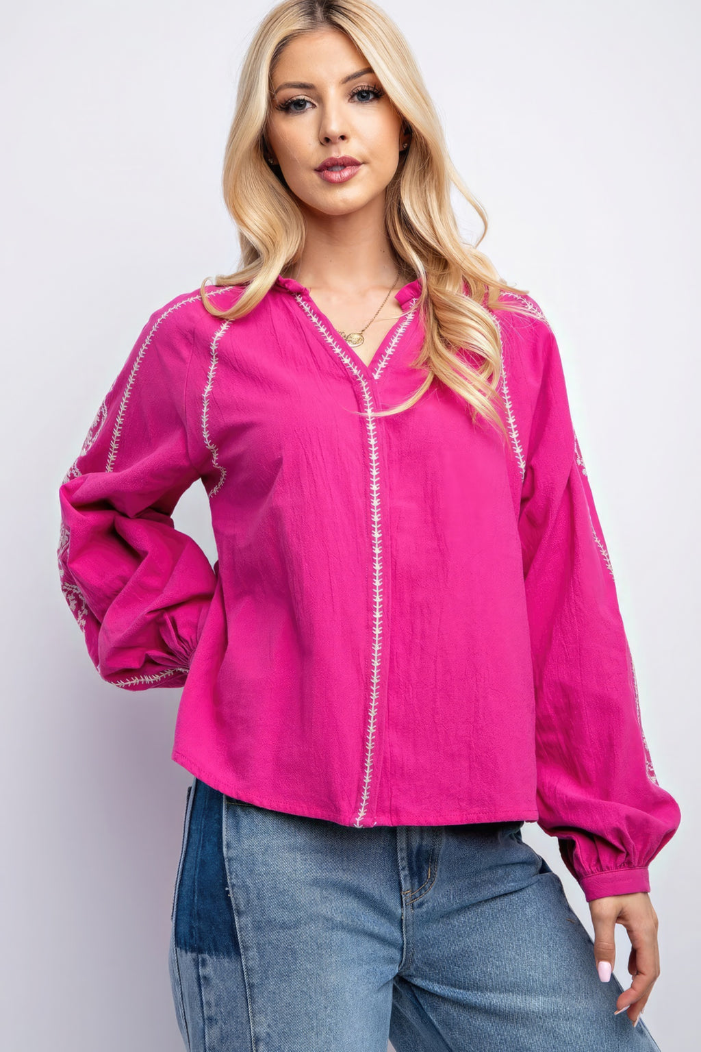 Linen Gauze Embroidered Top-Product Type | Naughty Smile Fashion
