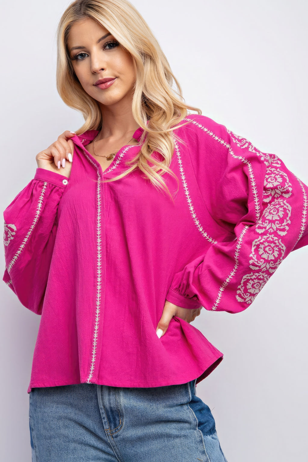 Linen Gauze Embroidered Top-Product Type | Naughty Smile Fashion