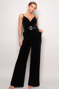 Samba Rhinestone Belt Velvet Jumpsuit-Product Type | Naughty Smile Fashion
