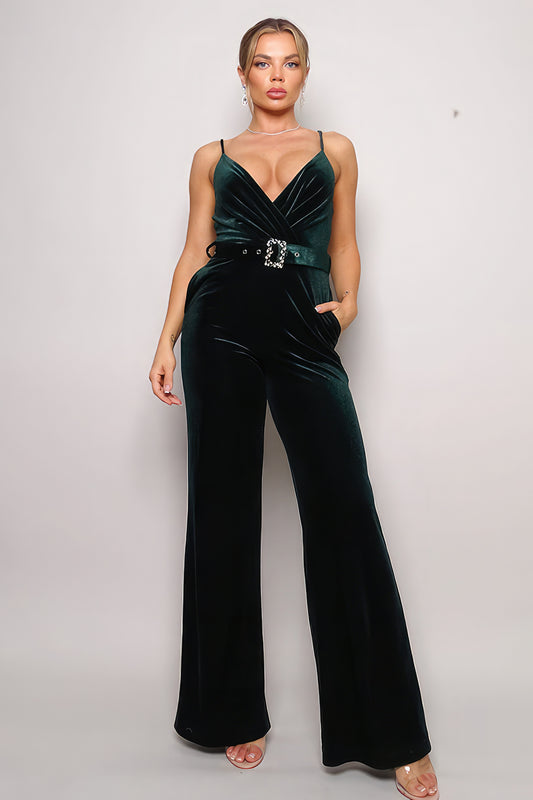 Samba Rhinestone Belt Velvet Jumpsuit – multicolor, fashion, women style