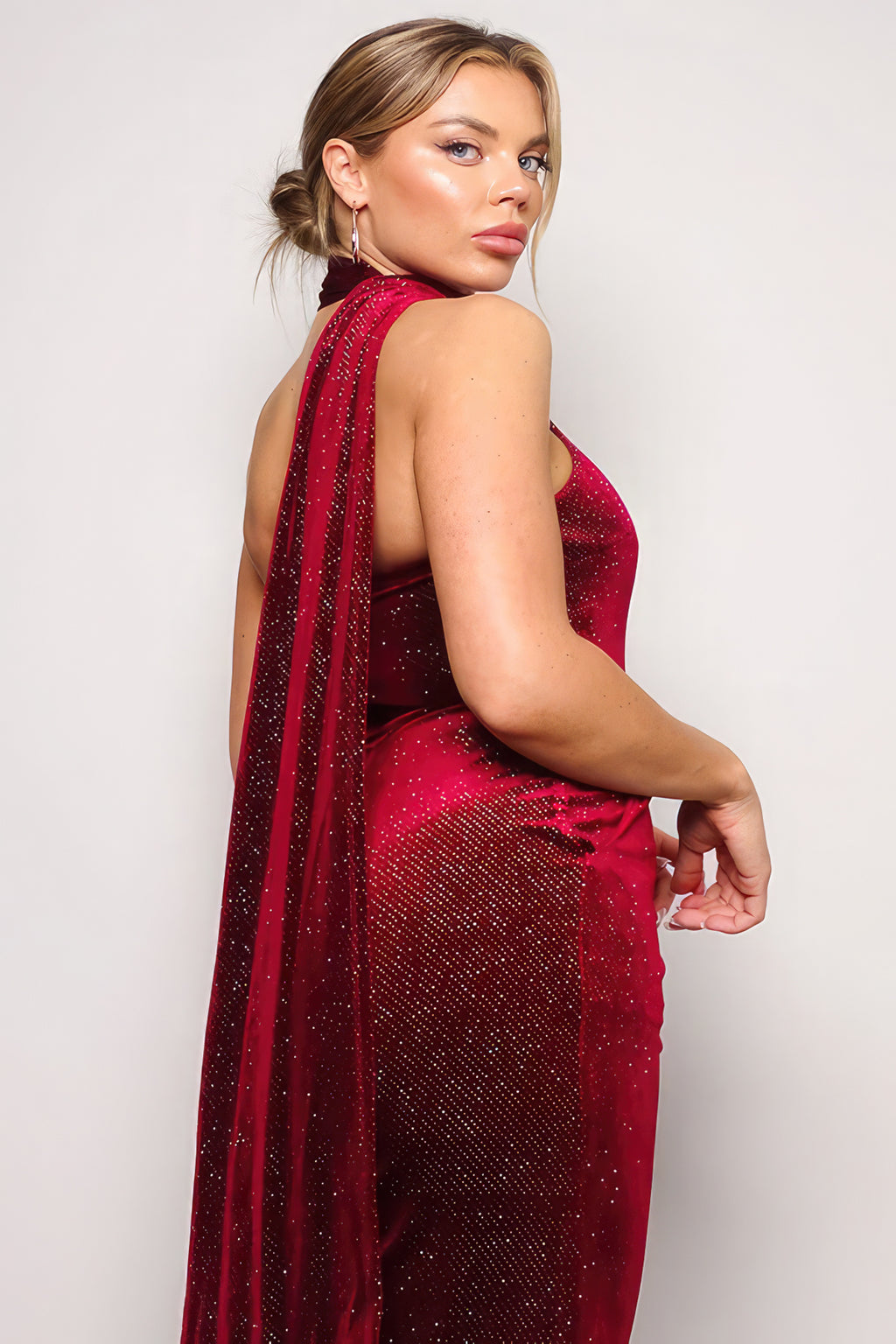 Scarf Top Glitter Velvet Jumpsuit-Product Type | Naughty Smile Fashion