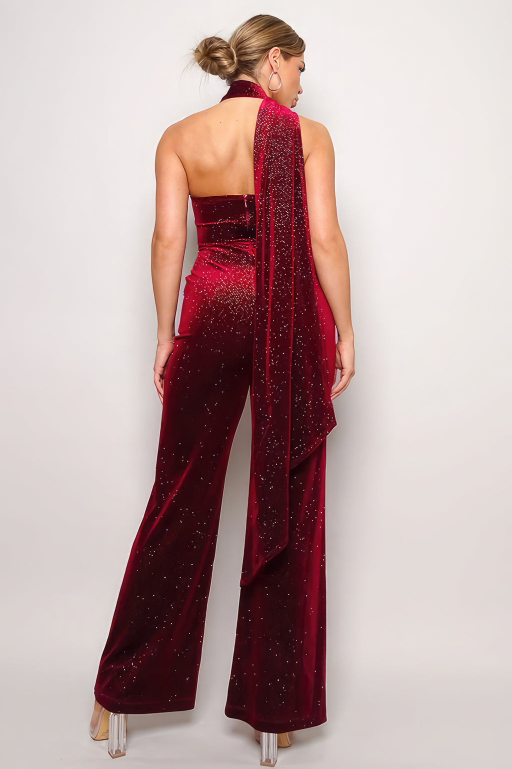 Scarf Top Glitter Velvet Jumpsuit-Product Type | Naughty Smile Fashion