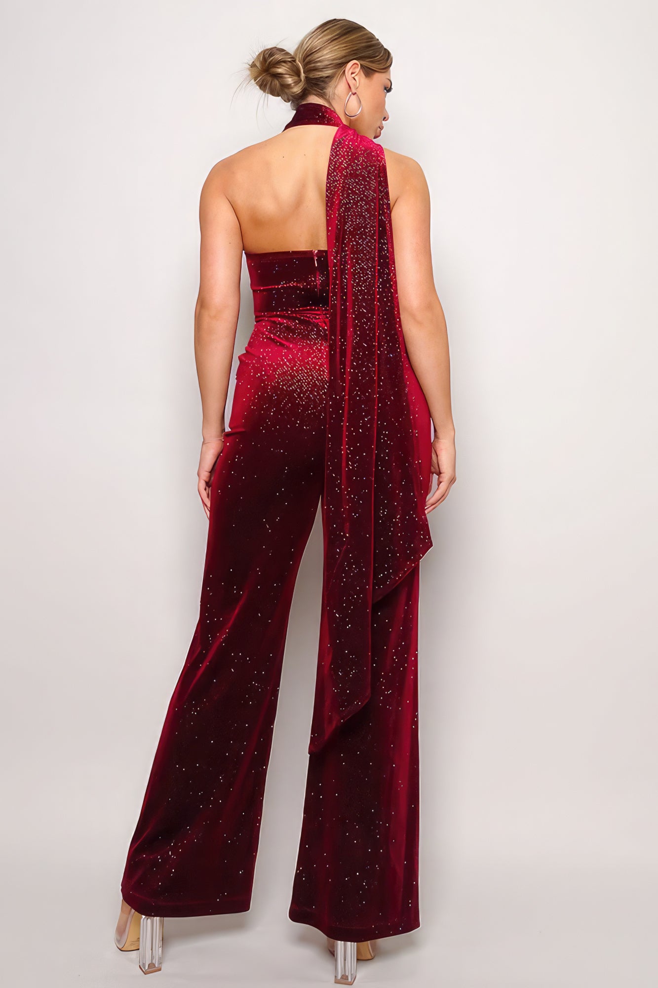 Scarf Top Glitter Velvet Jumpsuit-Product Type | Naughty Smile Fashion