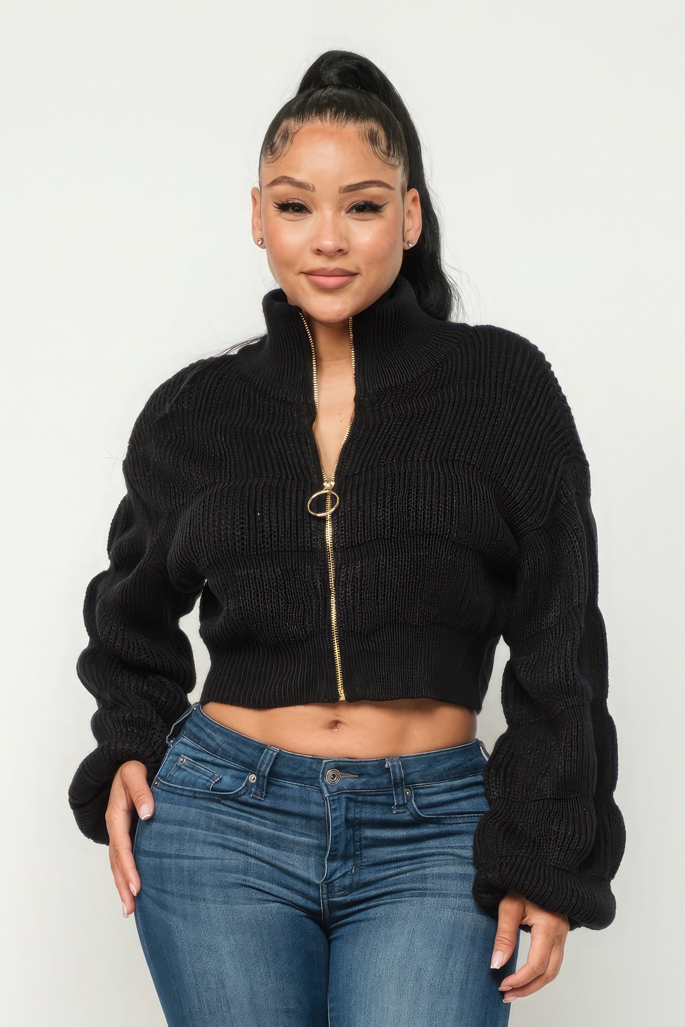 Michelin Sweater Top W/ Front Zipper-Product Type | Naughty Smile Fashion