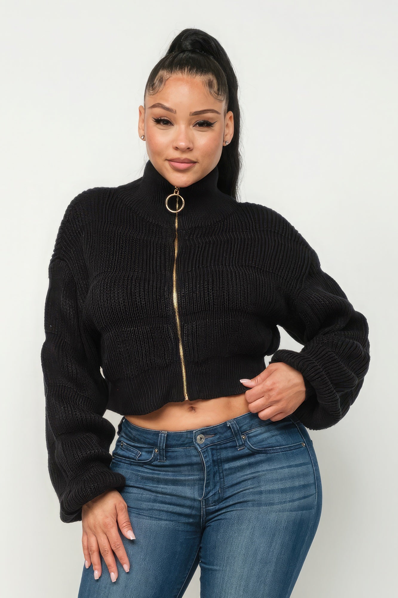 Michelin Sweater Top W/ Front Zipper-Product Type | Naughty Smile Fashion