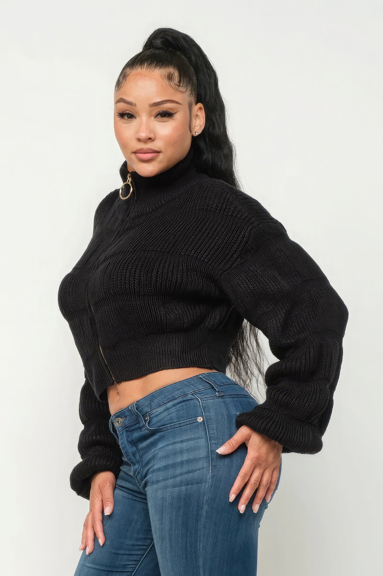 Michelin Sweater Top W/ Front Zipper-Product Type | Naughty Smile Fashion