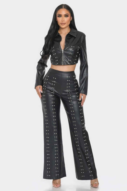Sale - Faux Leather Set With Rhinestone Detail – On Sale Now
