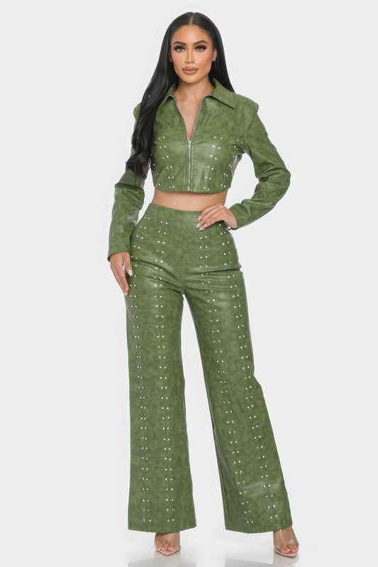 Sale - Faux Leather Set With Rhinestone Detail – On Sale Now