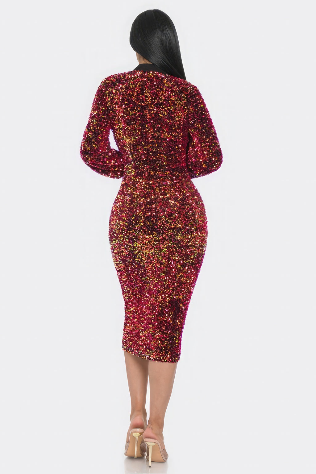 Midi 2 Way Zip Up Sequin Contrast Dress-Product Type | Naughty Smile Fashion