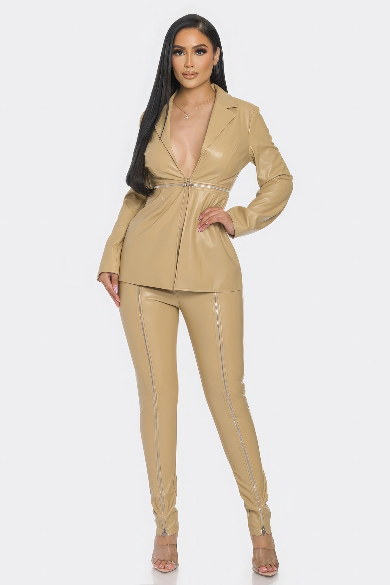 Pu Leather Zipper Pant Set-Product Type | Naughty Smile Fashion