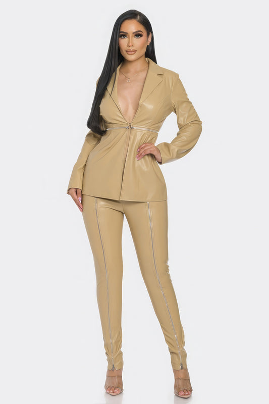 Sale - Pu Leather Zipper Pant Set – On Sale Now