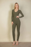 Ribbed Scoop Neck Long Sleeve Jumpsuit