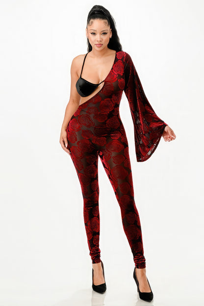 Velvet Flocking Jumpsuit/bell Sleeve – multicolor, fashion, women style