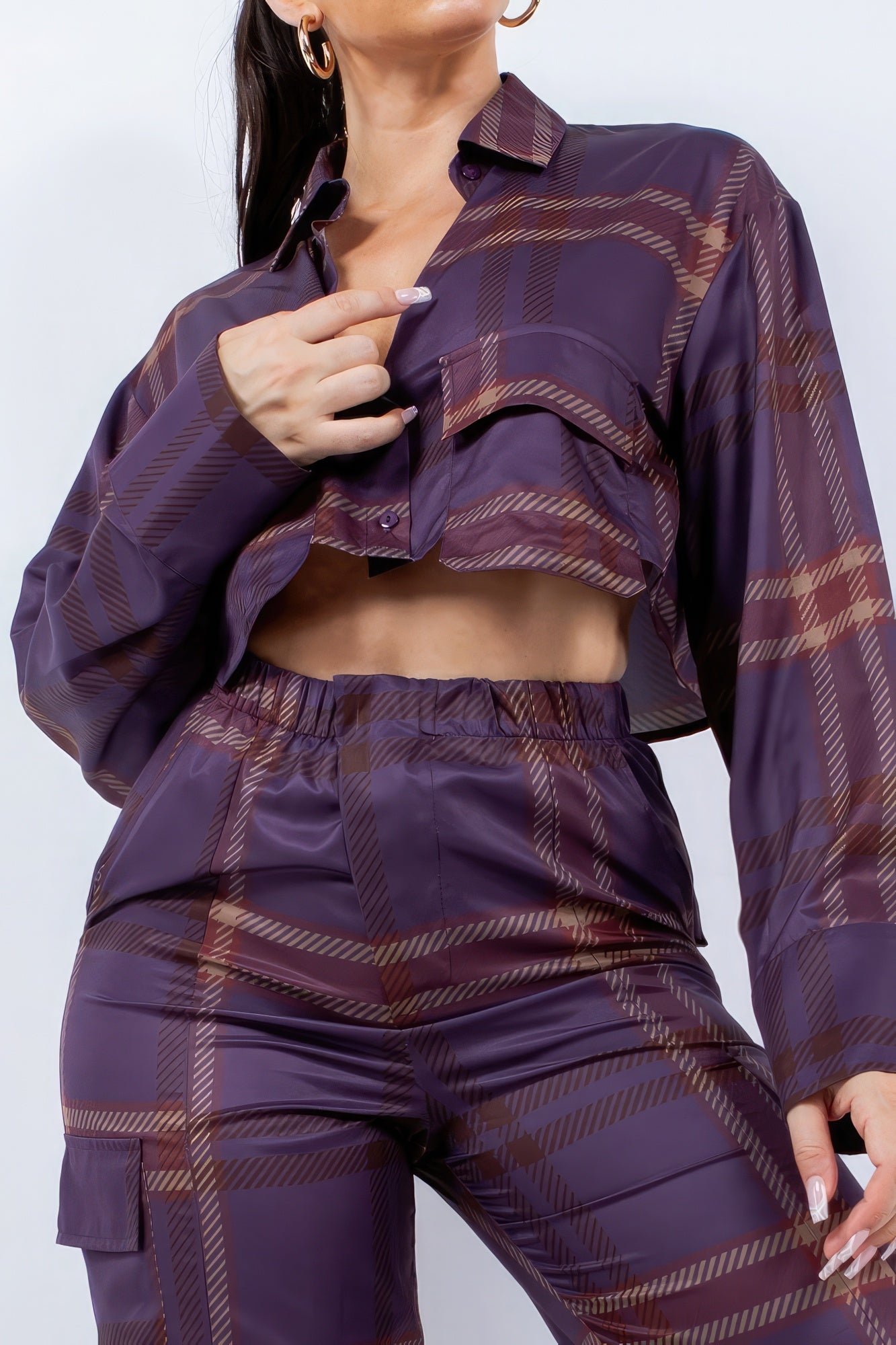 Cropped Shirt & Cargo Pants Set-Product Type | Naughty Smile Fashion