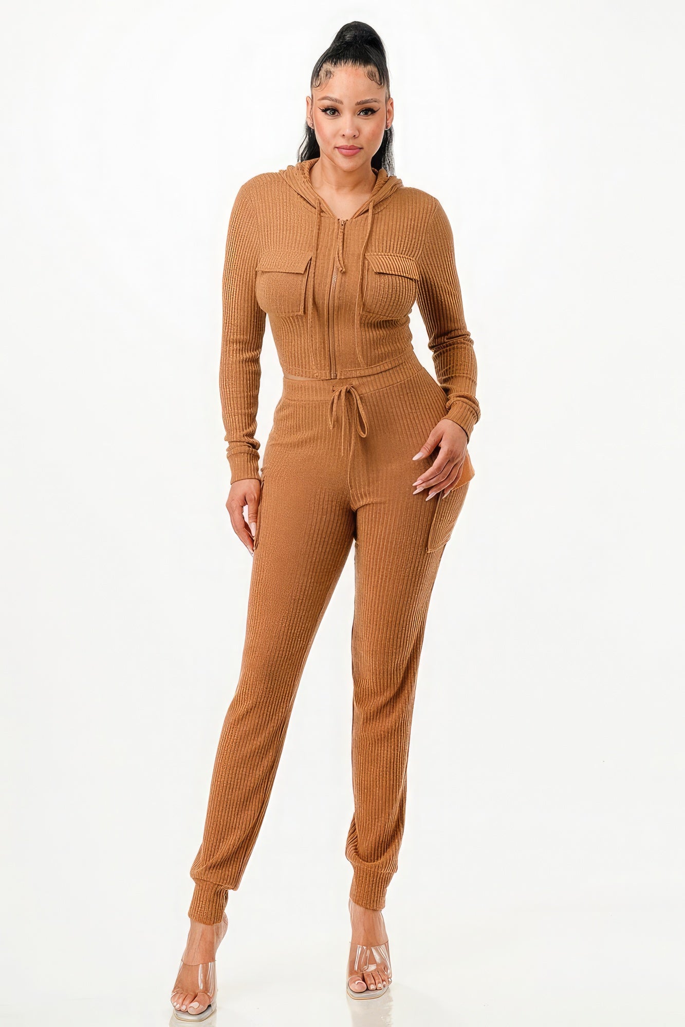 Rib Cargo Hoodie Set-Product Type | Naughty Smile Fashion