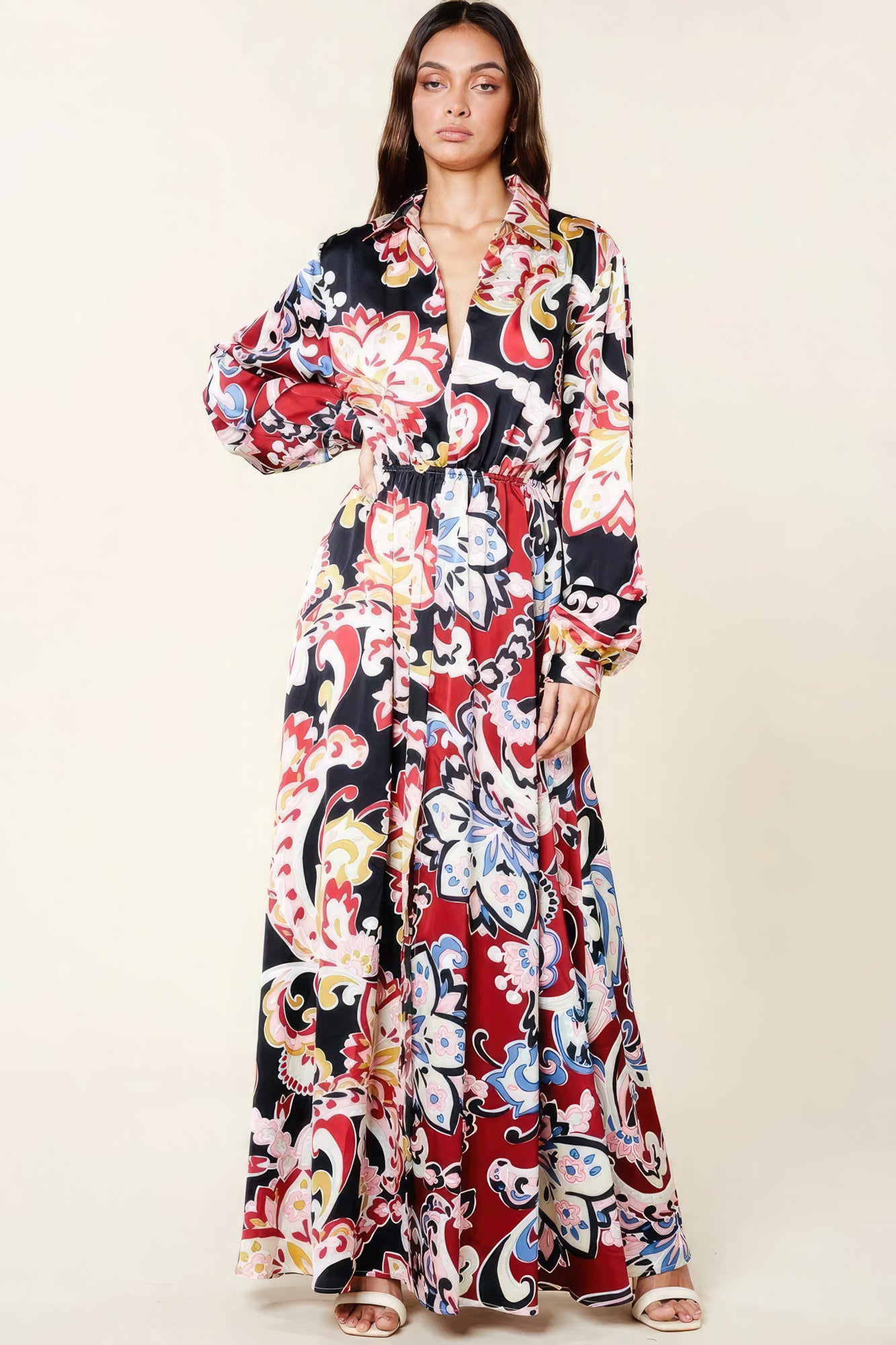 Color Block Printed V Neck Dress-Product Type | Naughty Smile Fashion
