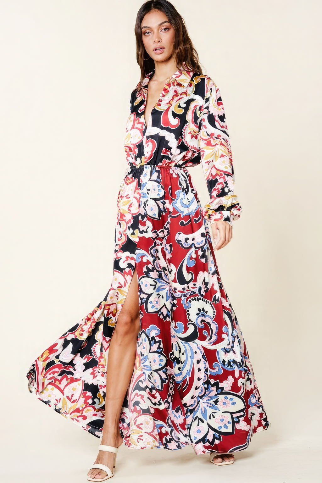 Color Block Printed V Neck Dress-Product Type | Naughty Smile Fashion
