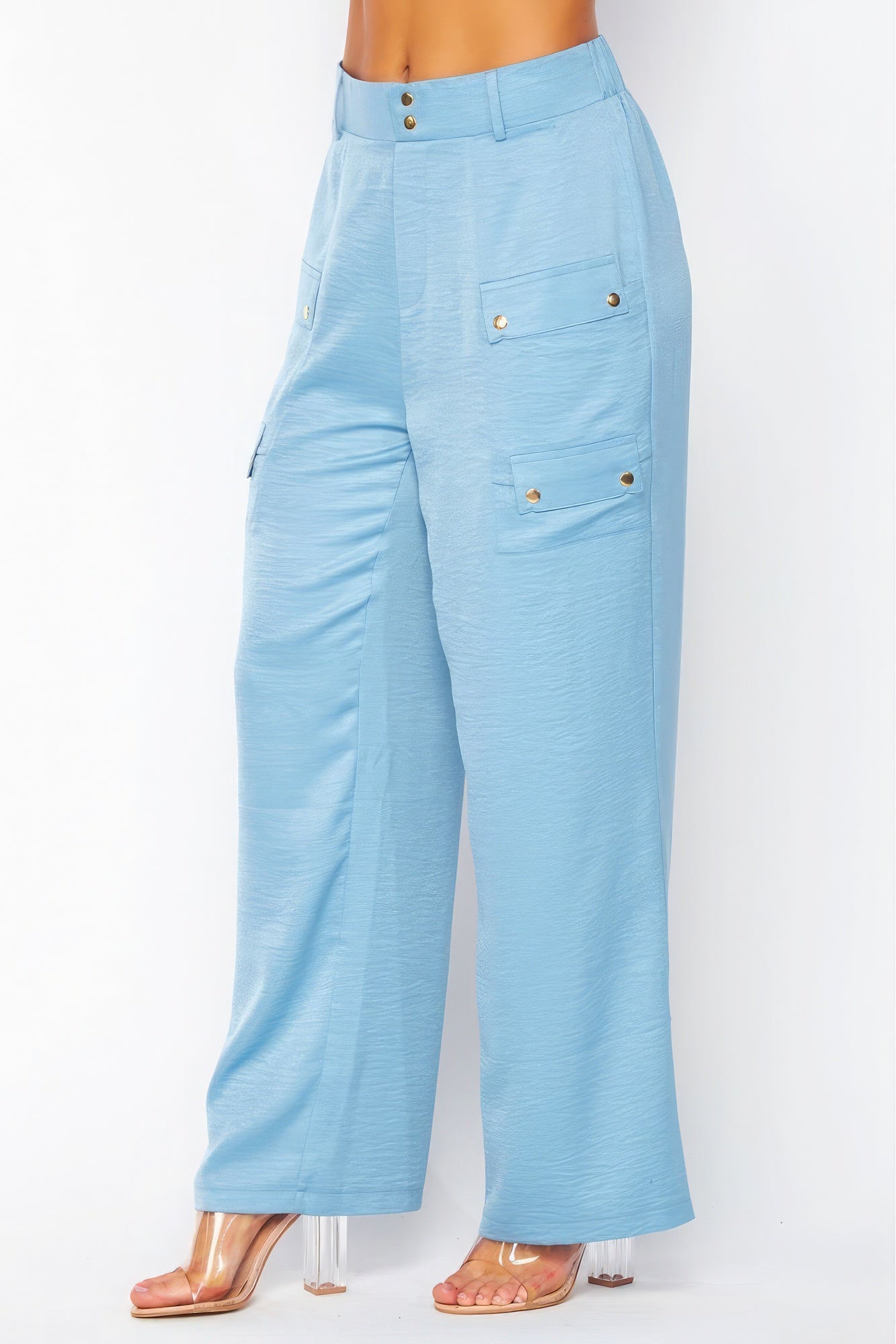 Satin Cargo Pocket Wide Leg Pants – multicolor, fashion, women style