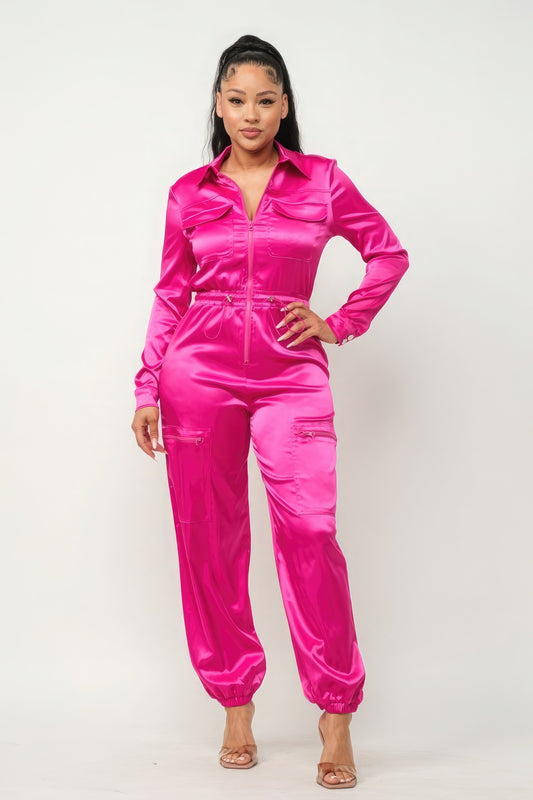 Sale - Front Zipper Pockets Top And Pants Jumpsuit – On Sale Now