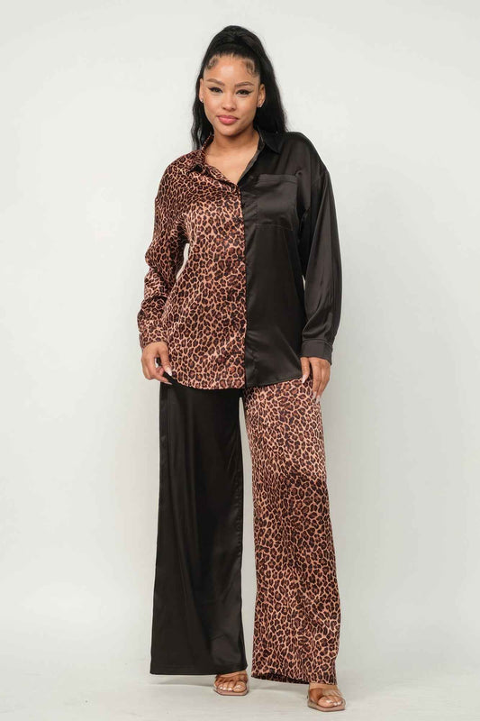 Sale - Half Animal Print And Half Solid Top And Pants Set – On Sale Now