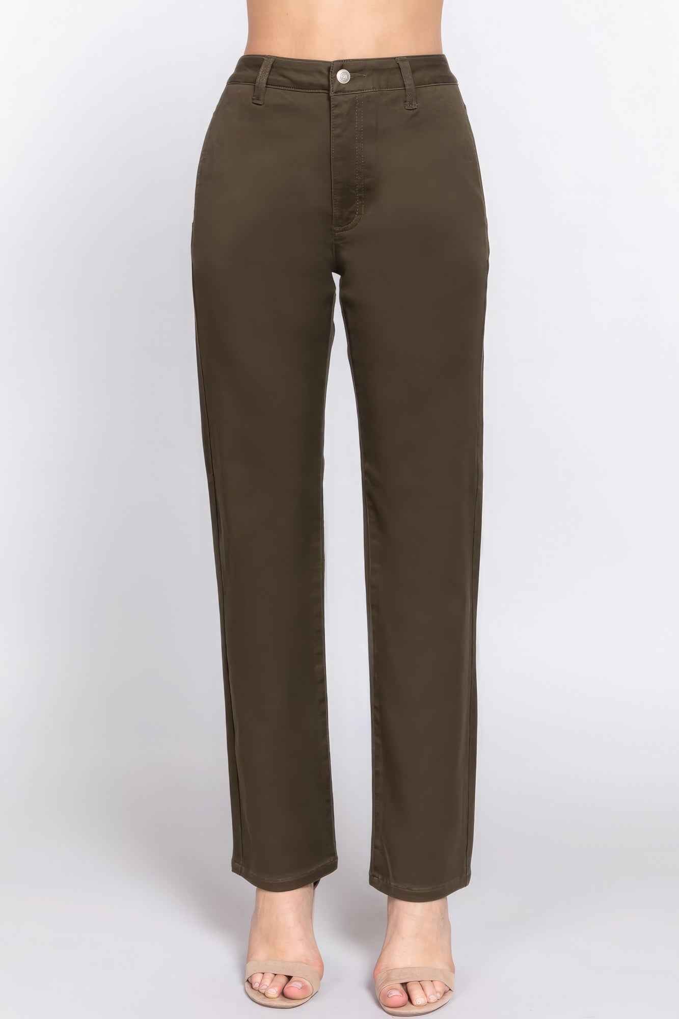 Straight Fit Twill Long Pants – multicolor, fashion, women style