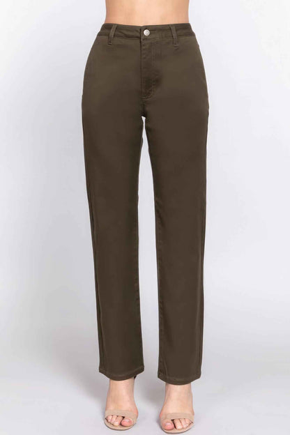 Straight Fit Twill Long Pants – multicolor, fashion, women style
