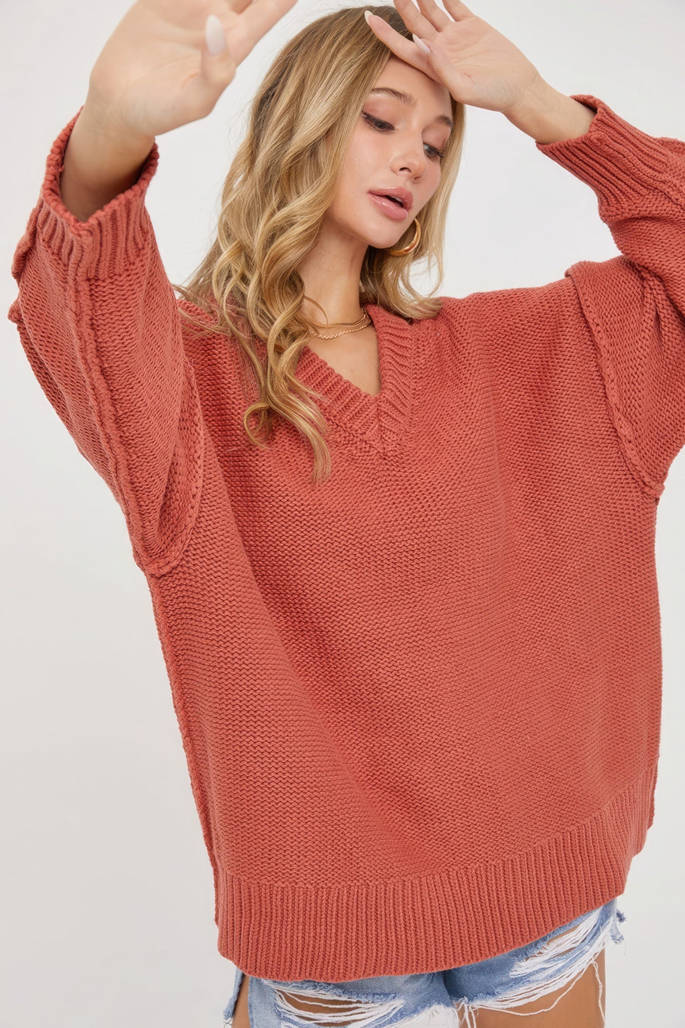 V Neck Oversized Sweater-Product Type | Naughty Smile Fashion