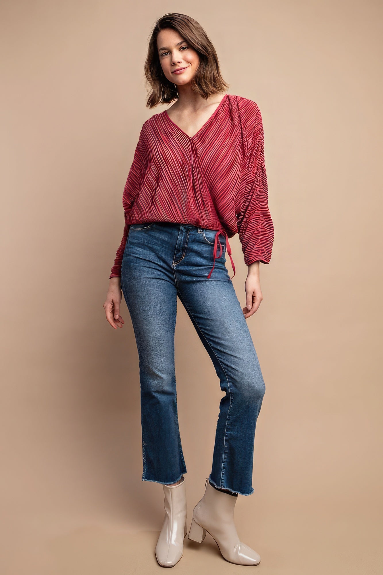 Satin Pleated Drawstring Top With Snap Button-Product Type | Naughty Smile Fashion