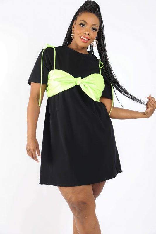 Plus Size Matte Pu Bra Overlay T Shirt Dress – Stylish & Comfortable – men’s fashion, stylish and versatile